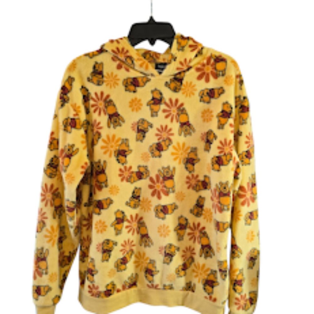 DISNEY WINNIE THE POOH GRAPHIC VELOUR HOODIE MELLOW YELLOW SIZE MEDIUM